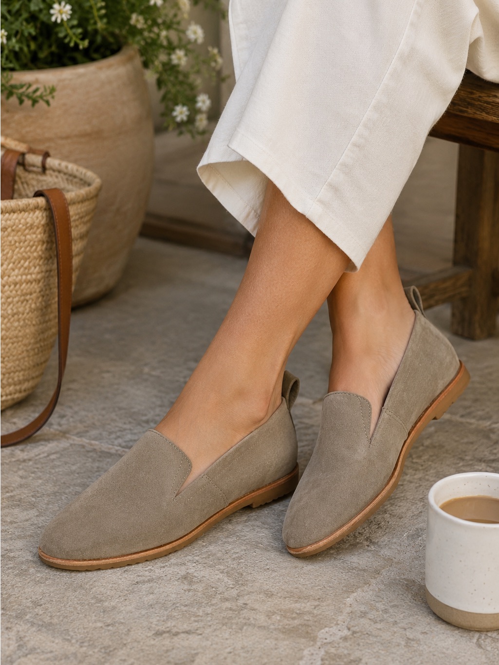 Sorel Ella Waterproof Suede Loafers Mushroom Taupe Minimalist Flats 6.5